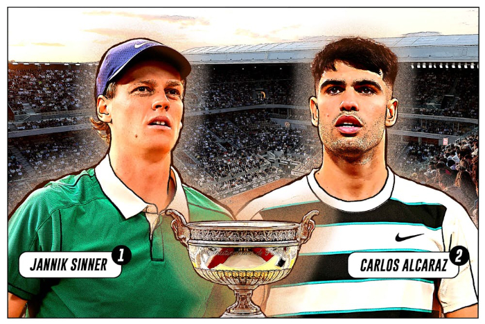 Final Roland Garros 2025 malam nanti akan mempertemukan Jannik Sinner vs Carlos Alcaraz.