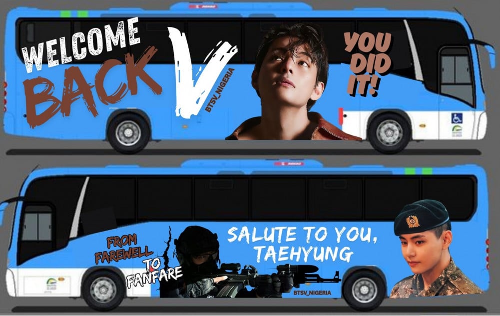 Wrapped bus khusus sambut V BTS bebas militer, project army dari berbagai negara.