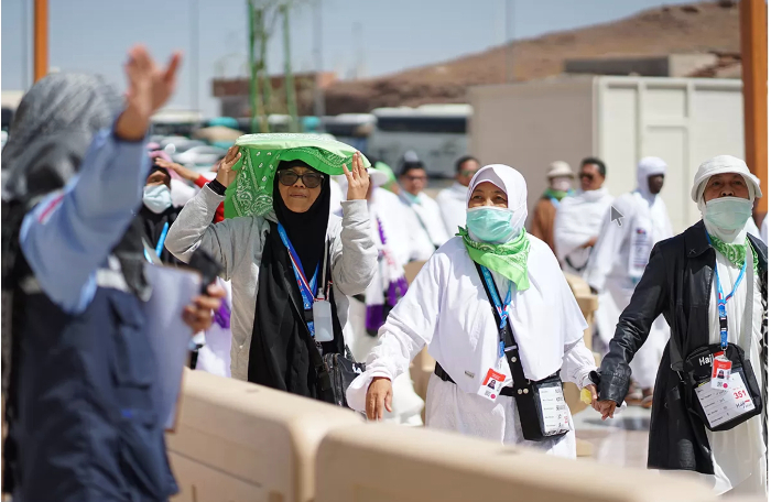 Calon jamaah haji Indonesia terakhir yang akan bertolak dari Bir Ali menuju Makkah, Minggu (25/5).