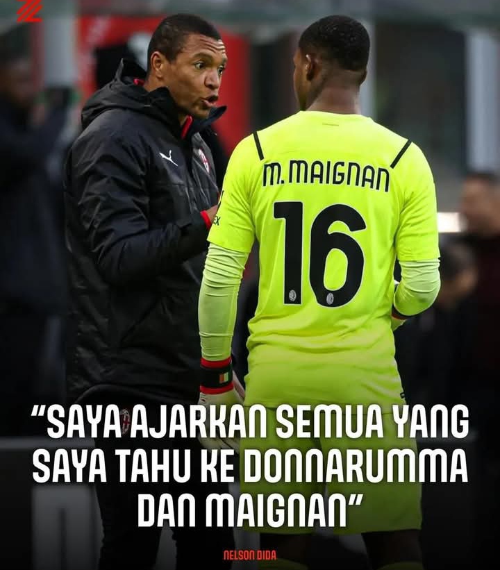 Kiper utama AC Milan Mike Maignan dan kiper legendaris AC Milan Nelson Dida.