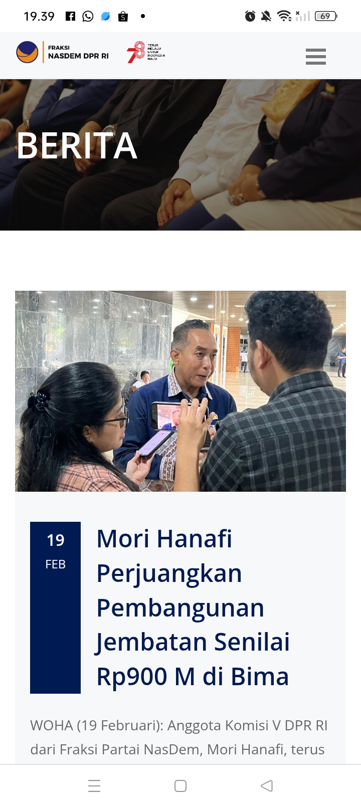 Anggota Komisi V DPR RI dari Dapil NTB I Mori Hanafi memastikan pembangunan Jembatan Lewa Mori akan mulai pada pertengahan Tahun 2026 ini.