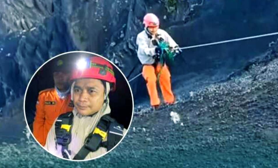 Aksi Syamsul Padhli yang tak kalah heroik dari Agam Rinjani saat menyelamatkan Juliana Marins di jurang Rinjani.