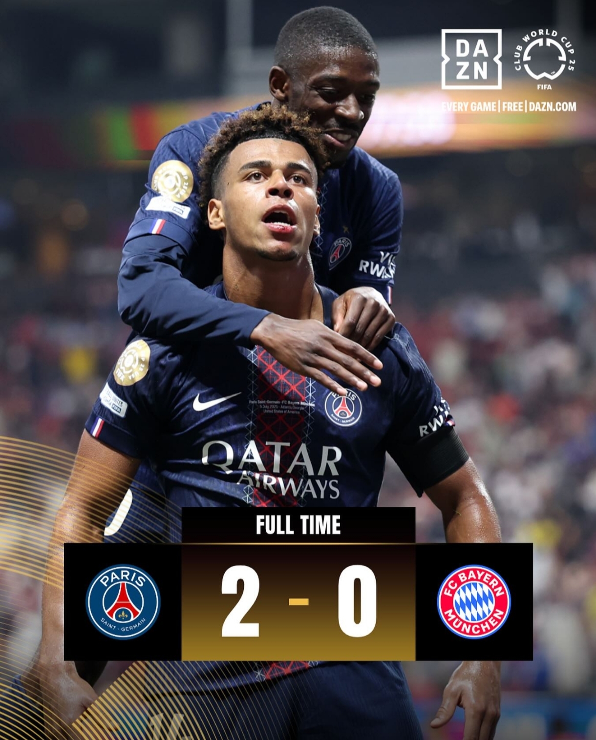 Hasil pertandingan semifinal PSG vs Bayern Munchen di perempat final piala dunia antarklub. (Foto: IG FIFA Club World Cup).