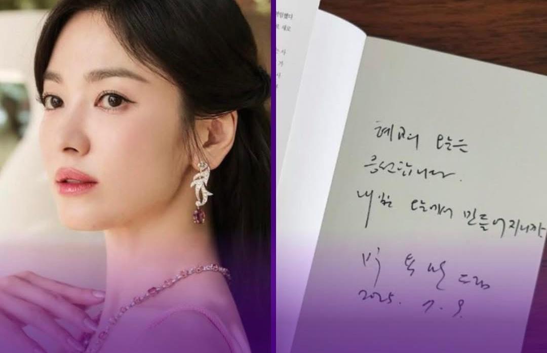 Song Hye Kyo dan  sebuah catatan tulisan tangan yang menyentuh hati di halaman pertama buku Park Yong Man.