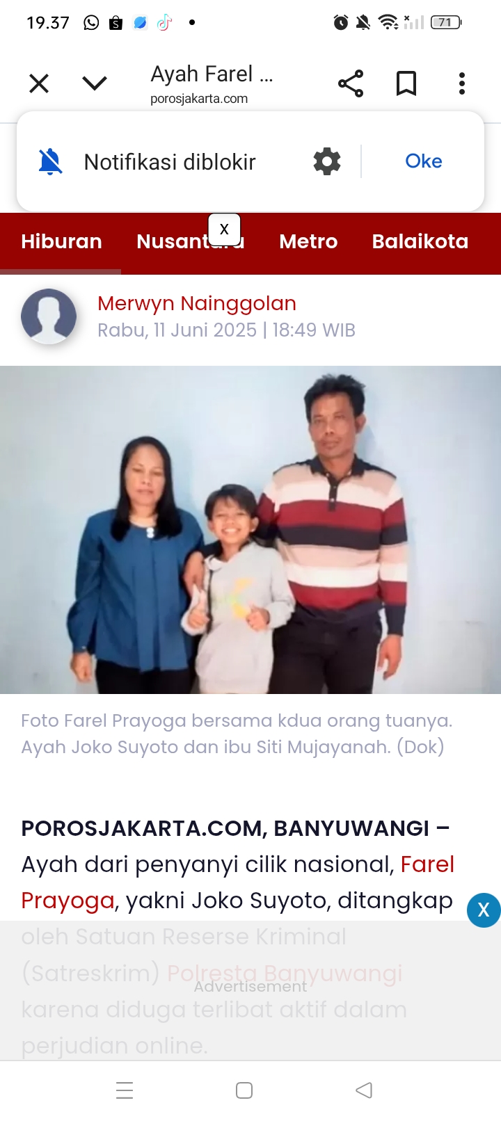 Farel Prayoga bersama ayah kandung dan ibu tirinya Siti Mujayanah.