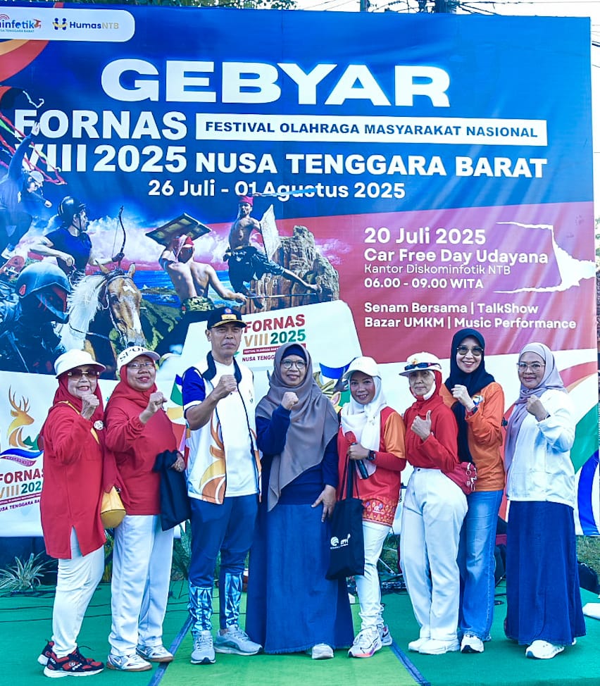 Kepala Diskominfotik Yusron Hadi usai mengikuti senam pagi dalam rangkaian Gebyar Fornas VIII Tahun 2025, Minggu (20/7).