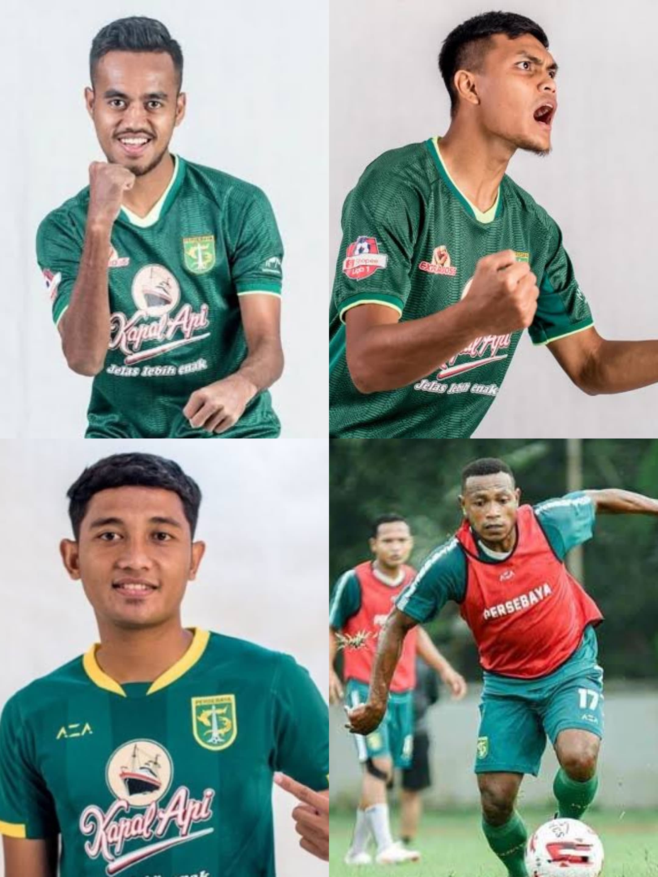 Searah jarum jam: Rachmat Irianto, Frank Sokoy, Nasir dan M. Alwi Slamat dalam jersey Persebaya musim 2020. (Istimewa)