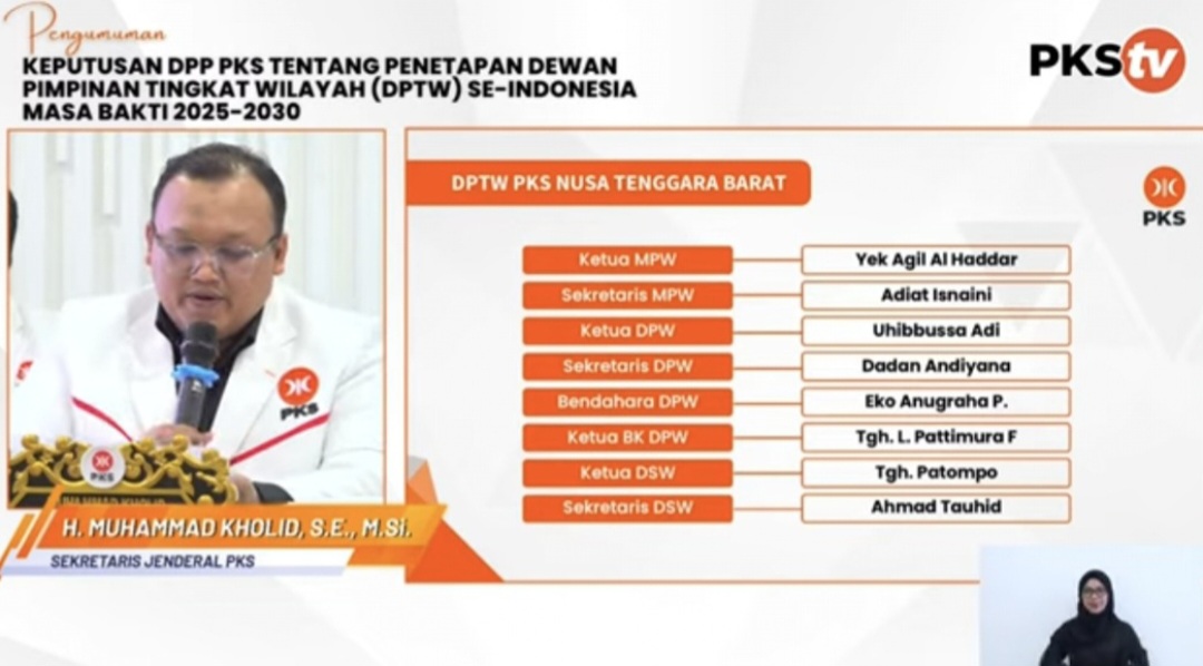 PENGURUS BARU: Sekjen PKS Muhammad Kholid membacakan struktur baru DPTW se-Indonesia, Kamis (24/7).