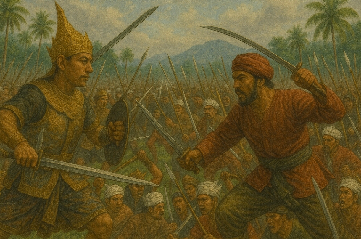 Ilustrasi adu pengaruh kerajaan Bali vs kerajaan Makassar di Pulau Lombok.