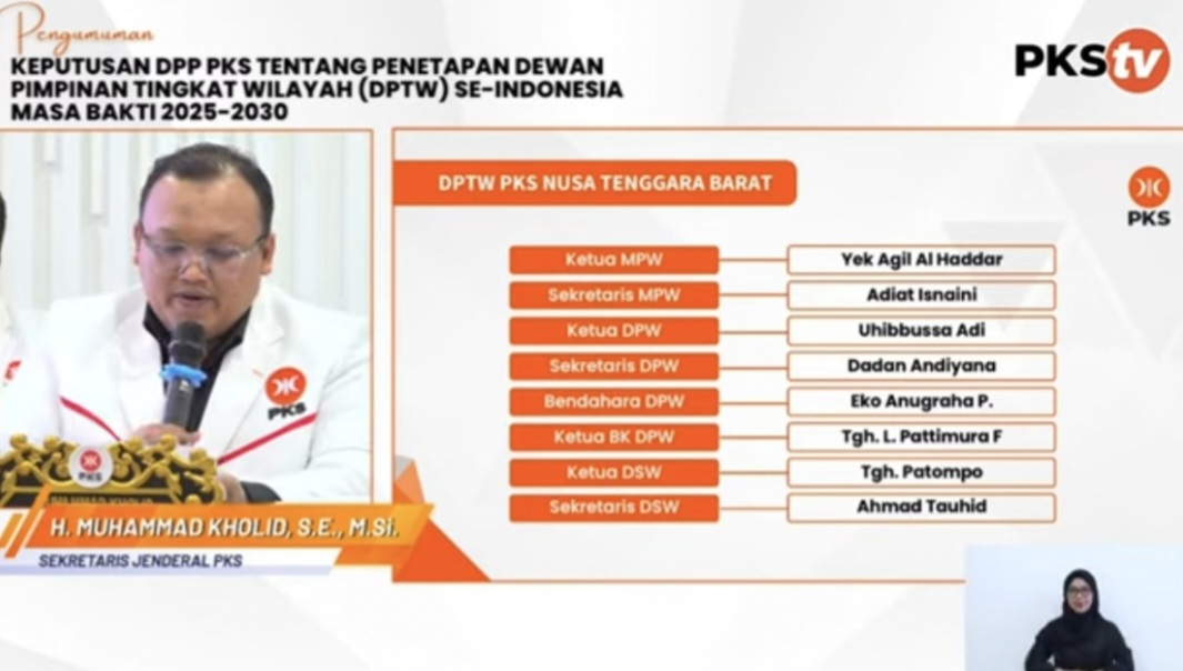 PENGURUS BARU: Sekjen PKS Muhammad Kholid membacakan struktur baru DPTW se-Indonesia, Kamis (24/7).