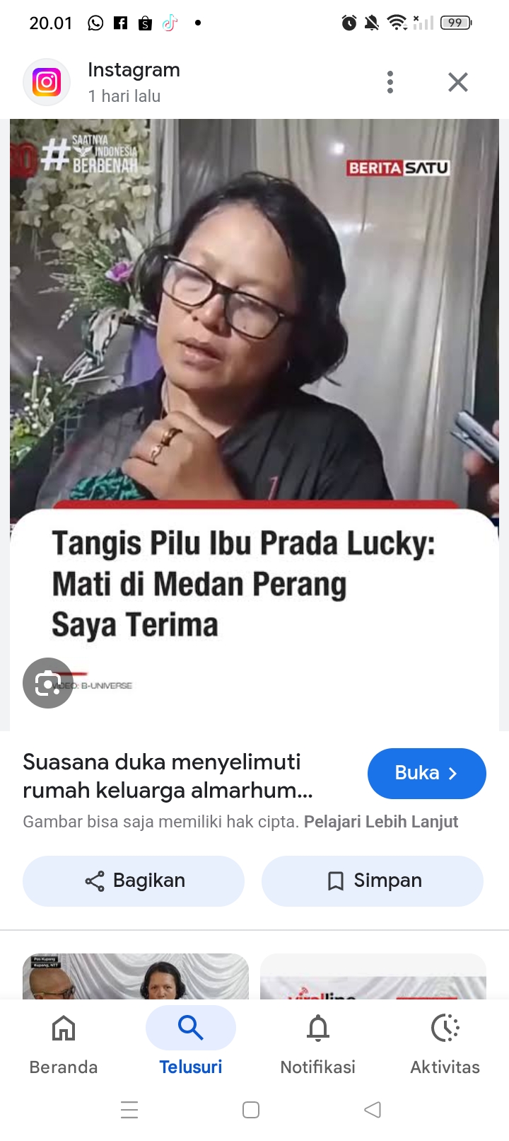 Ibu kandung Prada Lucky, Sepriana menuntut keadilan atas kematian putranya.