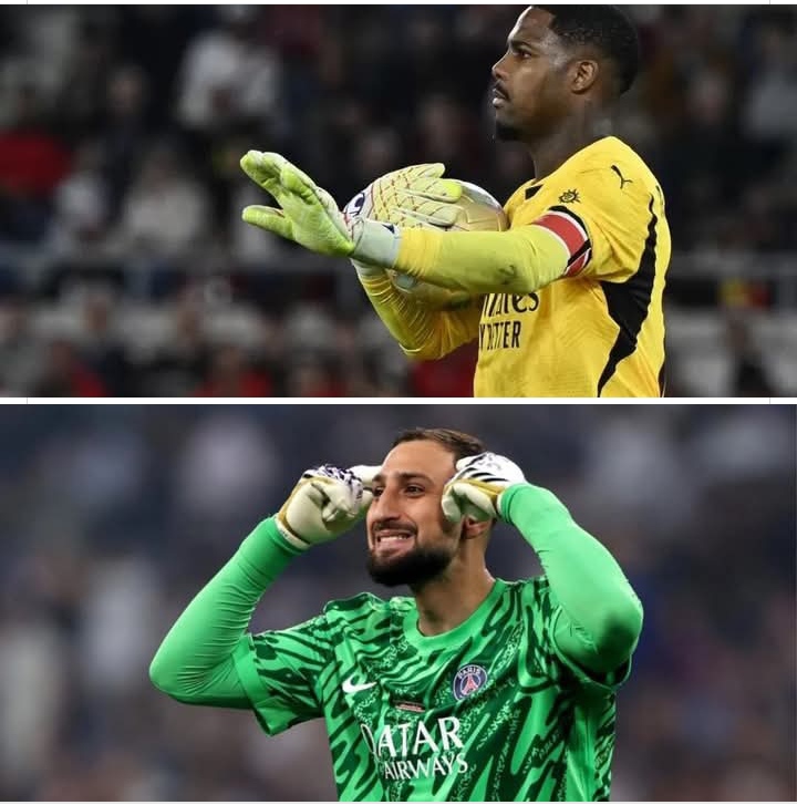 Kiper AC Milan Mike Maignan dan kiper terdahulu Gianluigi Donnarumma.