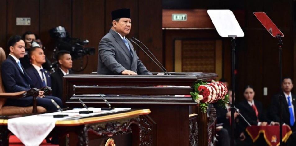 Presiden Prabowo Subianto menyampaikan pidato tentang RUU APBN Tahun 2026 dan Nota Keuangan di Kompleks Parlemen, Senayan, Jakarta Pusat, Jumat (15/8).