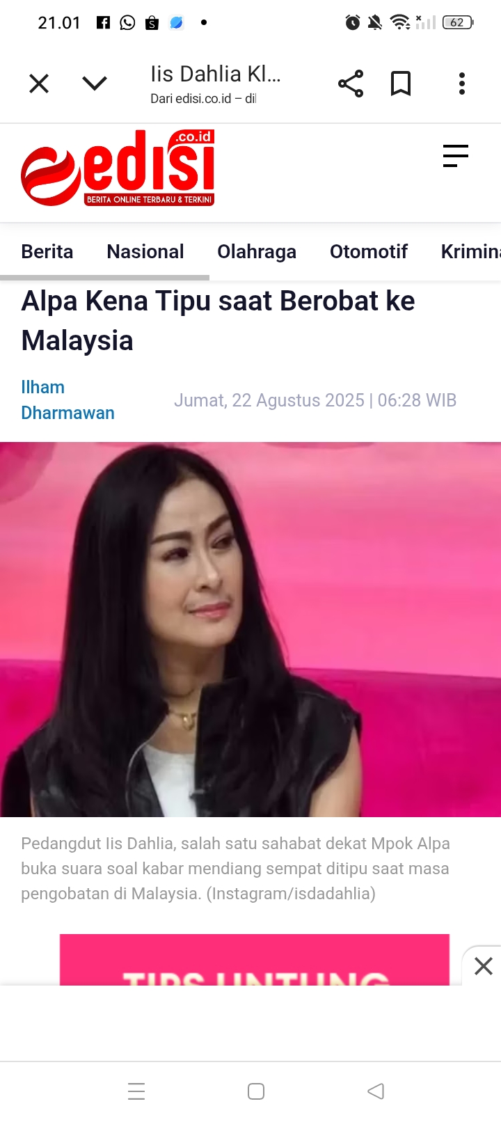 Iis Dahlia membantah kabar tentang kondisi keuangan Mpok Alpa yang katanya terkuras saat berjuang mengobati kanker payudara.