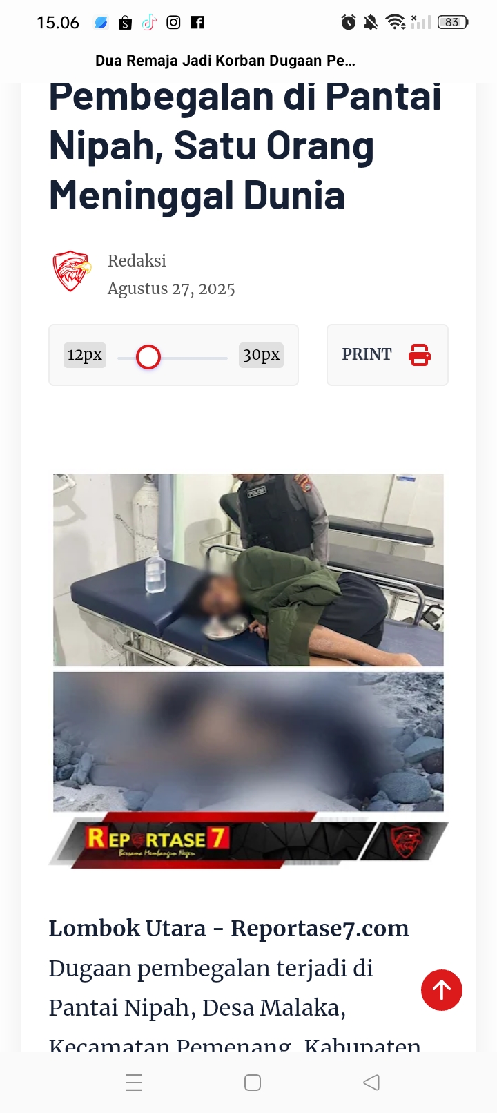 Korban laki-laki berinisial RA, 19 tahun, merupakan mahasiswa asal Sumbawa, ditemukan dalam keadaan hidup.
