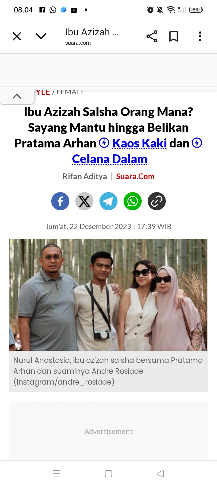 Reaksi orang Tltua Azizah setelah dicaraikan Arhan, menunjukkan dukungan penuh keluarga terhadap putri kesayanganya.