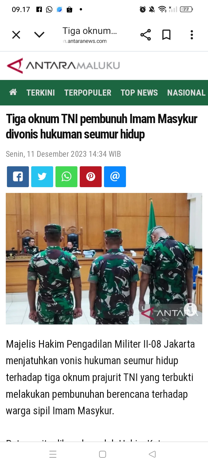 Tiga Perwira TNI AD menjadi tersangka kasus dugaan penganiayaan yang berujung tewasnya seorang prajurit AD Prada Lucky.