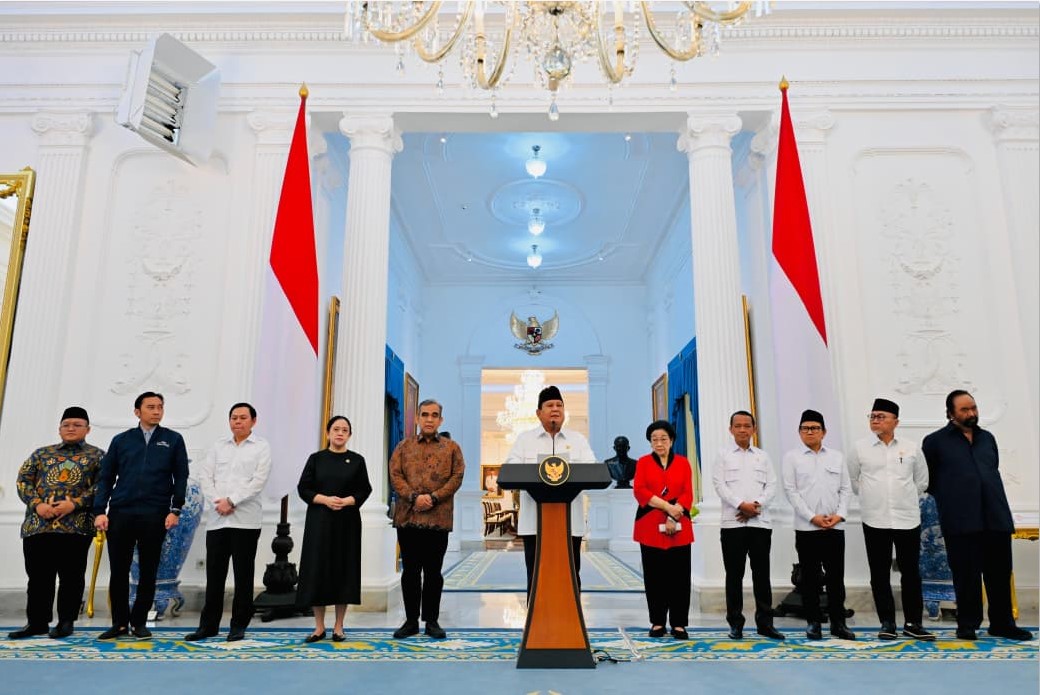 STABILITAS KEAMANAN: Presiden Prabowo dan seluruh ketum parpol bertemu di Istana membahas stabilitas di tengah gejolak aksi massa, Minggu (31/8).