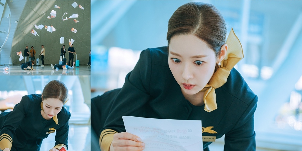 Momen Park Min Young terpeleset dan jatuh tersungkur di bandara.