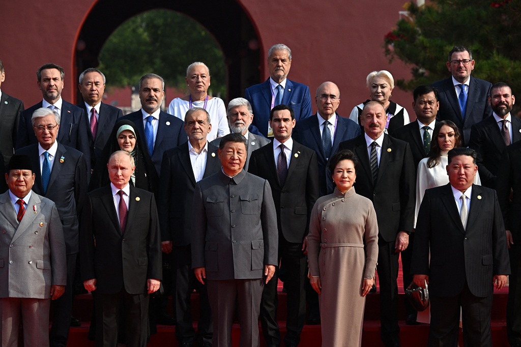 In this pool photograph distributed by the Russian state agency Sputnik, (front row L-R) Indonesia