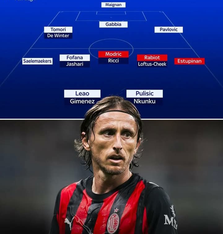 Pilihan formasi AC Milan, dengan Luka Modric sebagai jenderal di lini tengah.
