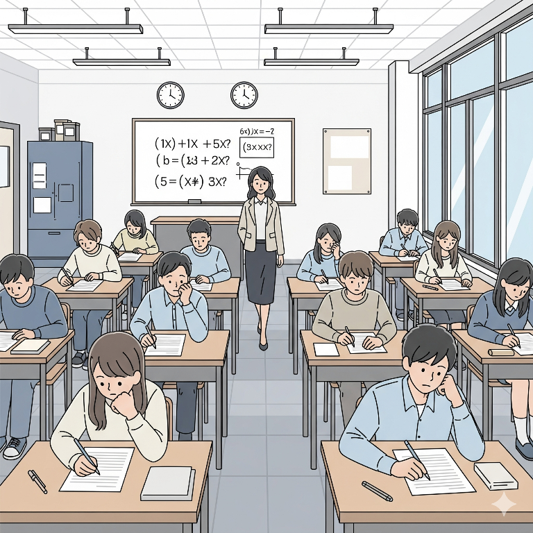 Ilustrasi siswa sedang mengikuti tes.