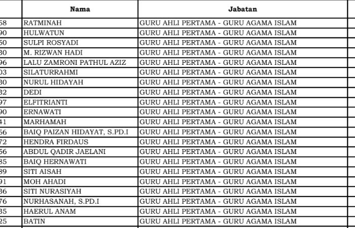 Nama honorer yang masuk alokasi peserta PPPK paruh waktu Lombok Tengah