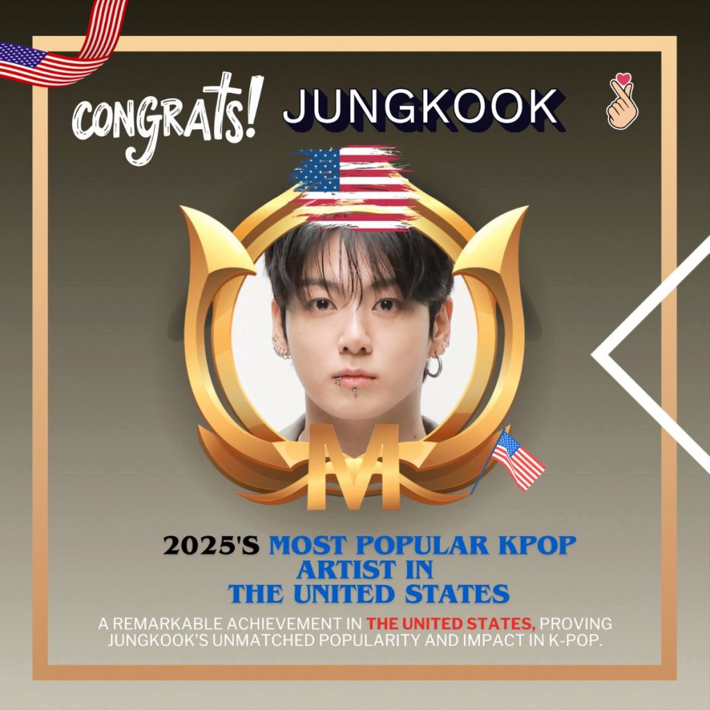 Jungkook bts dinobatkan sebagai artis k-pop paling populer di amerika serikat tahun 2025.