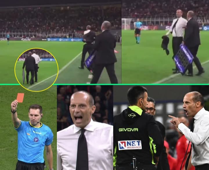 Pelatih AC Milan Massimiliano Allegri meluapkan kemarahannya setelah timnya tak mendapat pinalti dan dia malah dikartu merah wasit
