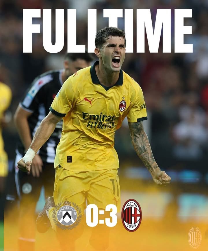 Skor akhir meyakinkan kemenangan AC Milan atas Udinese.
