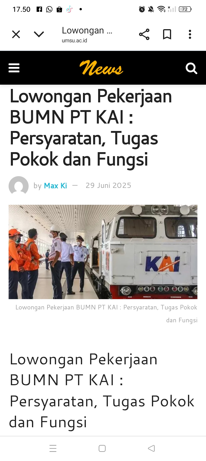 Anak perusahaan BUMN dari PT Kereta Api Indonesia (Persero), yakni PT KAI Properti membuka lowongan kerja untuk sejumlah posisi.