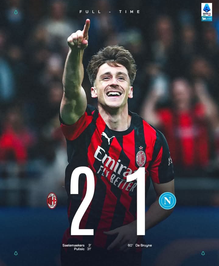 Hasil akhir AC Milan vs Napoli, di Dan Siro 2-1 dengan gol dari Alexis Saelemaekers, Christian Pulisic, dan Kevin De Bruyne.