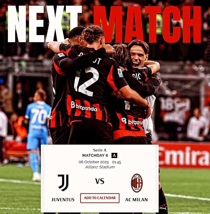 Jadwal pertandingan pekan depan yang harus dilalui AC Milan, bertandang ke markas Juventus.