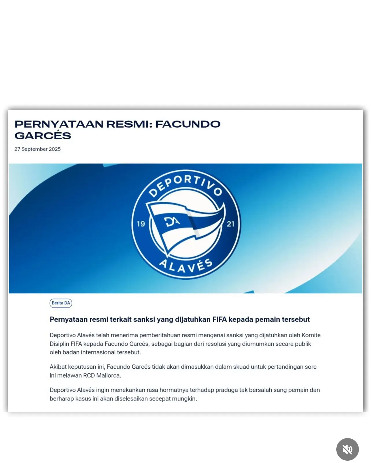 Pernyataan Resmi Deportivo mengenai status Facundo di Club