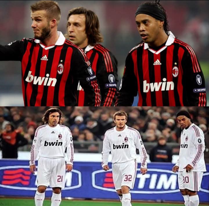 AC Milan dan para legendanya, Andrea Pirlo, David Beckham, dan Ronaldinho.