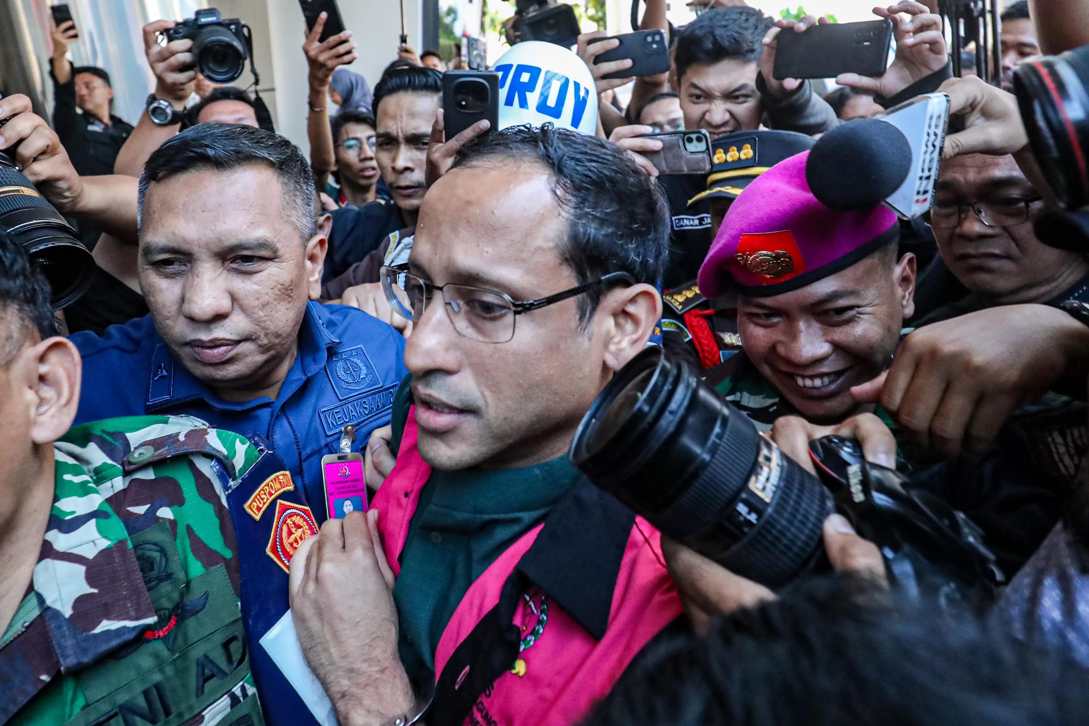 Mantan Menteri Pendidikan, Kebudayaan, Riset dan Teknologi 2019-2024 Nadiem Makarim resmi di tahan Kejaksaan Agung, Jakarta, Kamis (4/9/2025). (Salman Toyibi/ Jawa Pos)