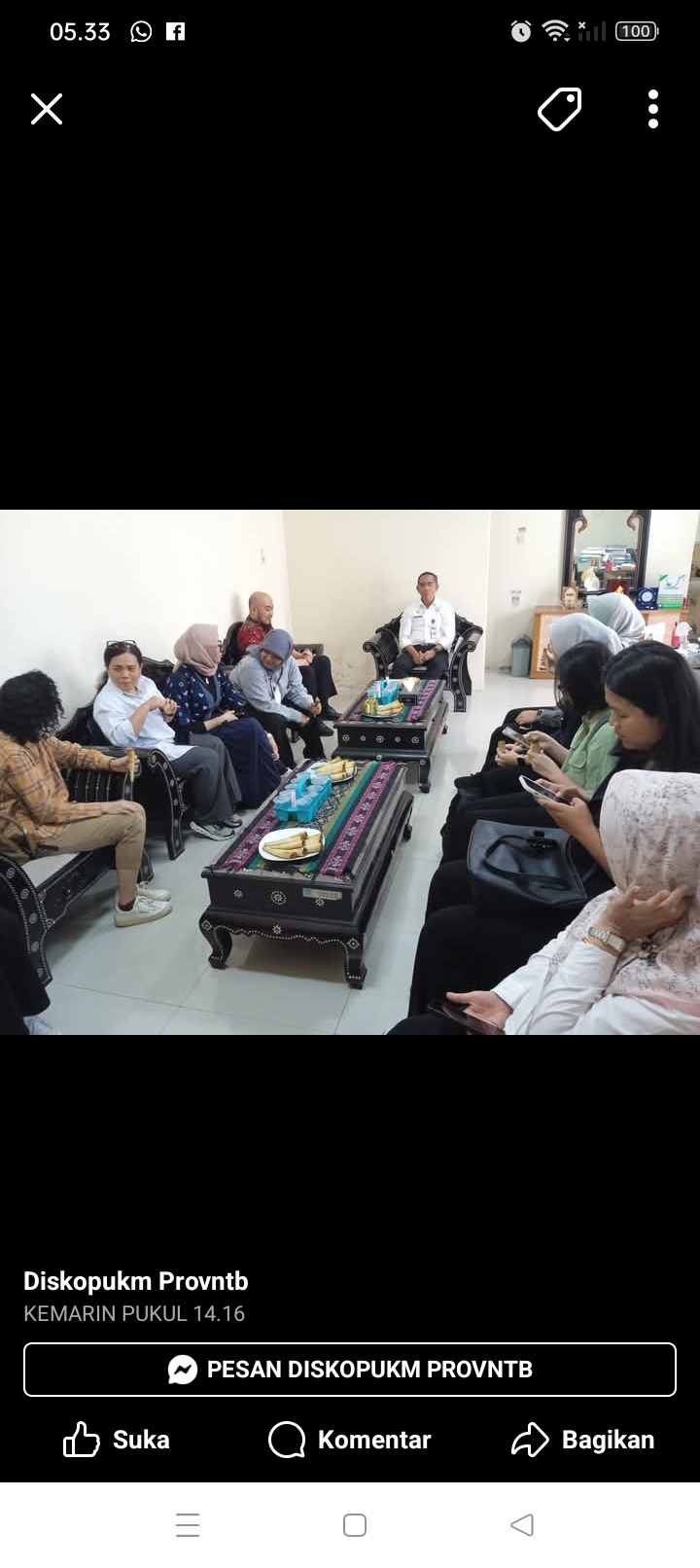 Kadiskop UKM NTB Ahmad Masyhuri meerima kunjungan Tim Kementerian BKPM yang akan melakukan Site Visit ke sejumlah lokasi sentra kerajinan.