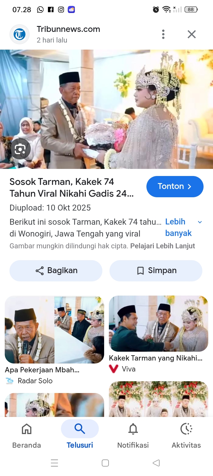 Sebelum menikahi gadis 24 tahun dengan mahar Rp3 Miliar, Mbah Tarman disebut pernah dibui untuk kasus dugaan penipuan jual beli samurai.