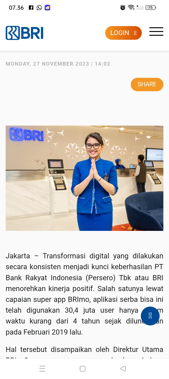 Bank Rakyat Indonesia (BRI) tengah membuka sejumlah lowongan kerja 2025 melalui BRilian Banking Associate Program (BBAP) untuk 15 posisi.