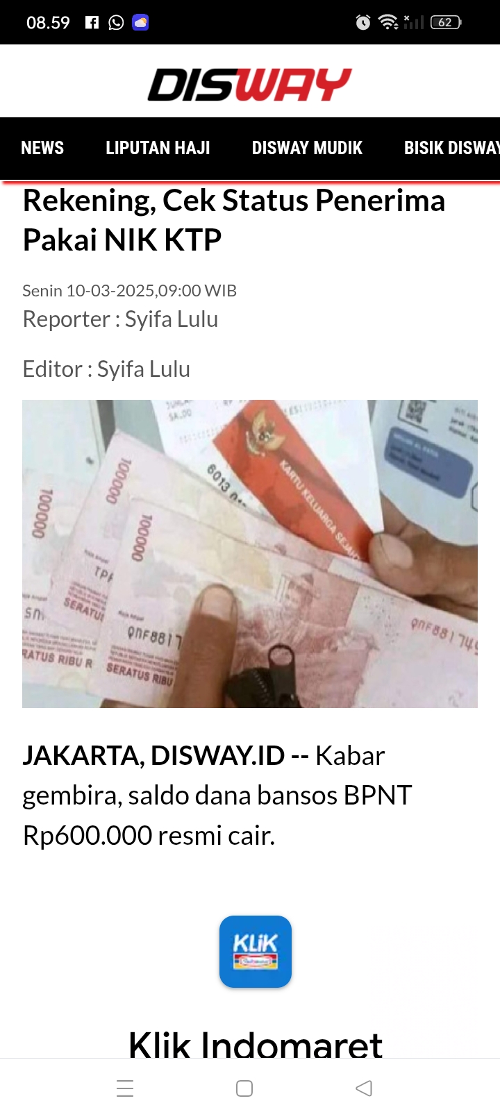 Silahkan cek rekening, hari ini pemerintah mulai menyalurkan  Bantuan Langsung Tunai (BLT) sebesar Rp900 Ribu bagi 35 Juta keluarga di Indonesia.