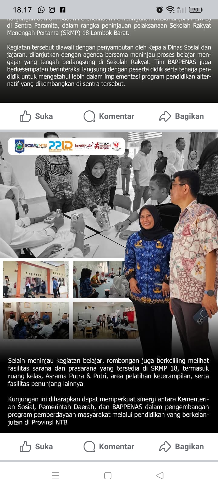 Kepala Dinas Sosial NTB menerima kunjungan dari tim Badan Perencanaan Pembangunan Nasional (BAPPENAS) di Sentra Paramita.
