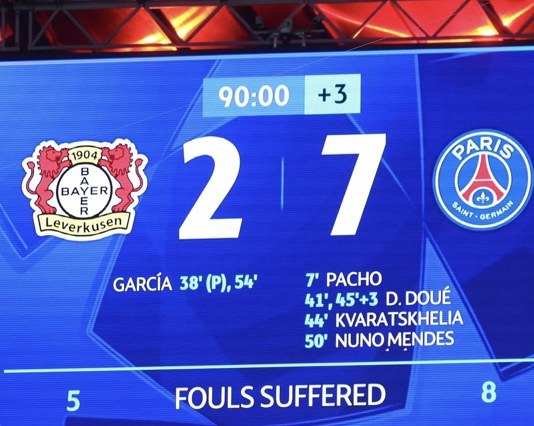 PSG menghajar Bayer Leverkusen 7-2 dalam laga penuh drama di BayArena, Rabu (22/10) dini hari WIB. (Foto: instagram)