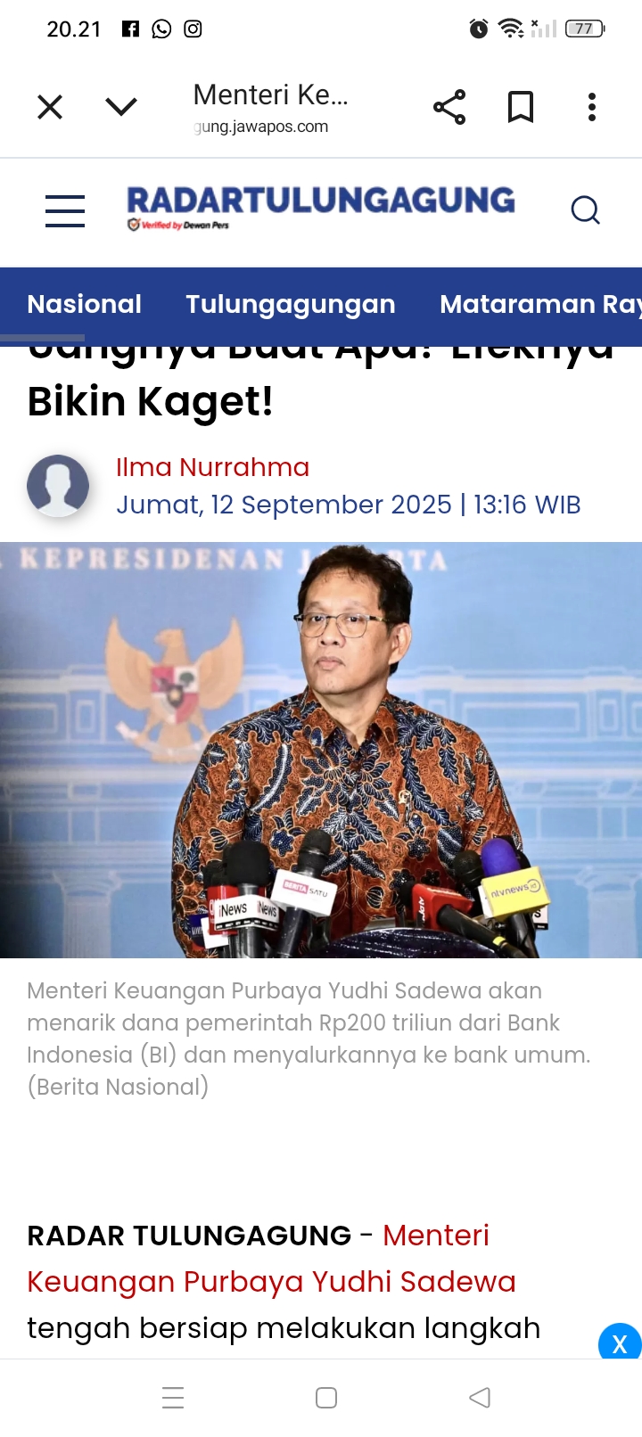 Menkeu Purbaya menambah dana DAU sebesar Rp7,66 triliun untuk THR dan Gaji ke-13 bagi guru ASN di daerah pada akhir Desember.