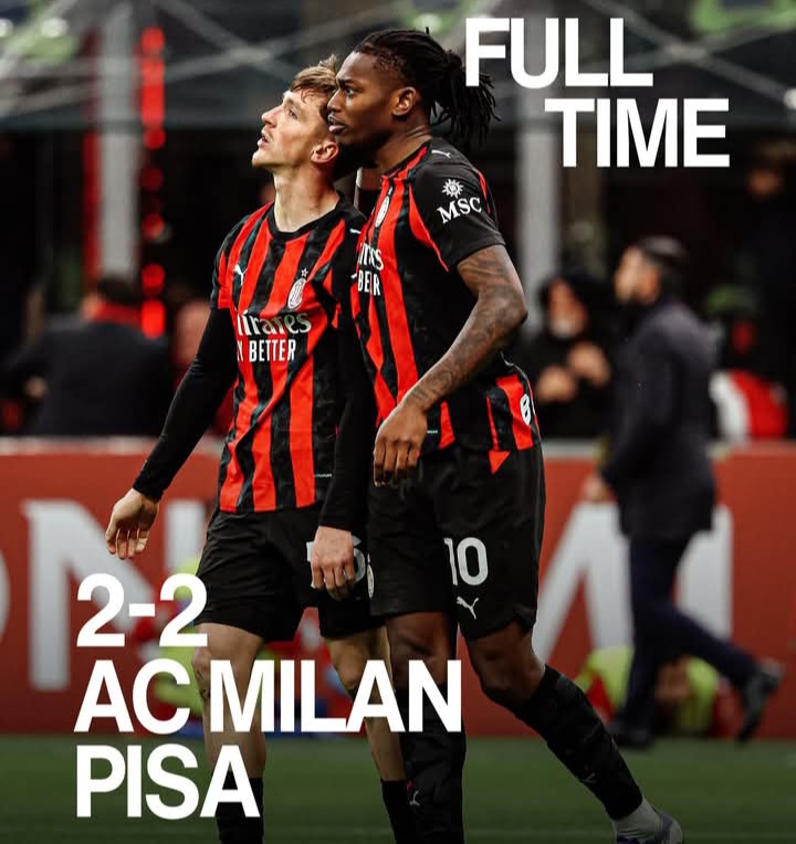 Full time AC Milan vs Pisa, 2-2.