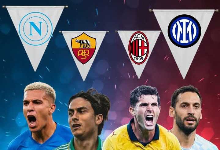 Empat besar klub pimpinan Serie A Italia saat ini, Napoli, AS Roma, Inter Milan, dan AC Milan.