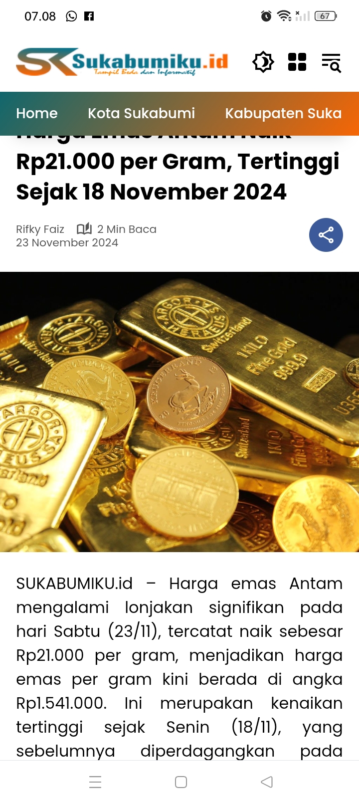 Harga emas batangan PT Aneka Tambang Tbk pada perdagangan Rabu (29/10), berada pada level tertinggi, capai Rp2,5 juta per gram.