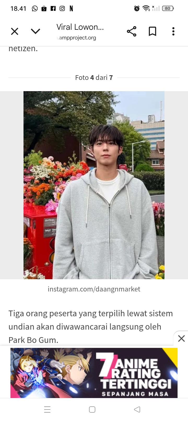 Aktor tampan Korea Park Bo Gum.