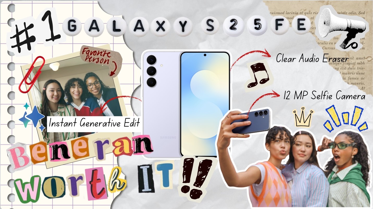 Galaxy S25 FE: generative edit bikin digital scrapbook & ootd