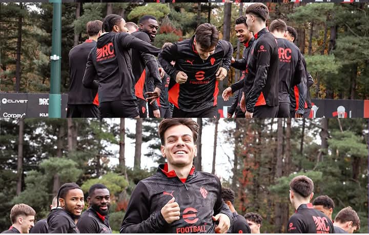 Suasana latihan di Milanello, tampak pemain AC Milan Ardon Jashari kembali berlatih bersama rekan-rekannya