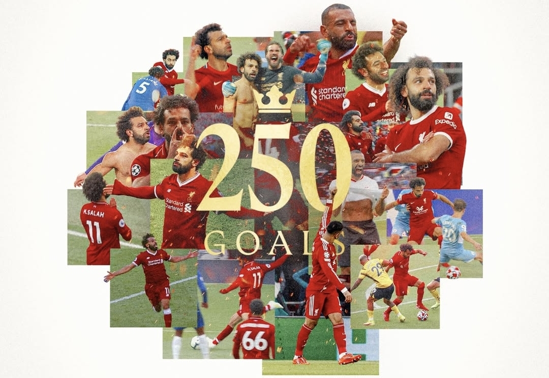 Gol ke-250 Mohamed Salah untuk Liverpool, membuatnya sejajar dengan legenda Ian Rush dan Roger Hunt sebagai pencetak gol terbanyak dalam sejarah klub. (Foto: instagram)